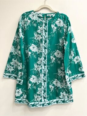 Tuckernuck Celina Moon clover cotton tunic dress green white floral pockets MD